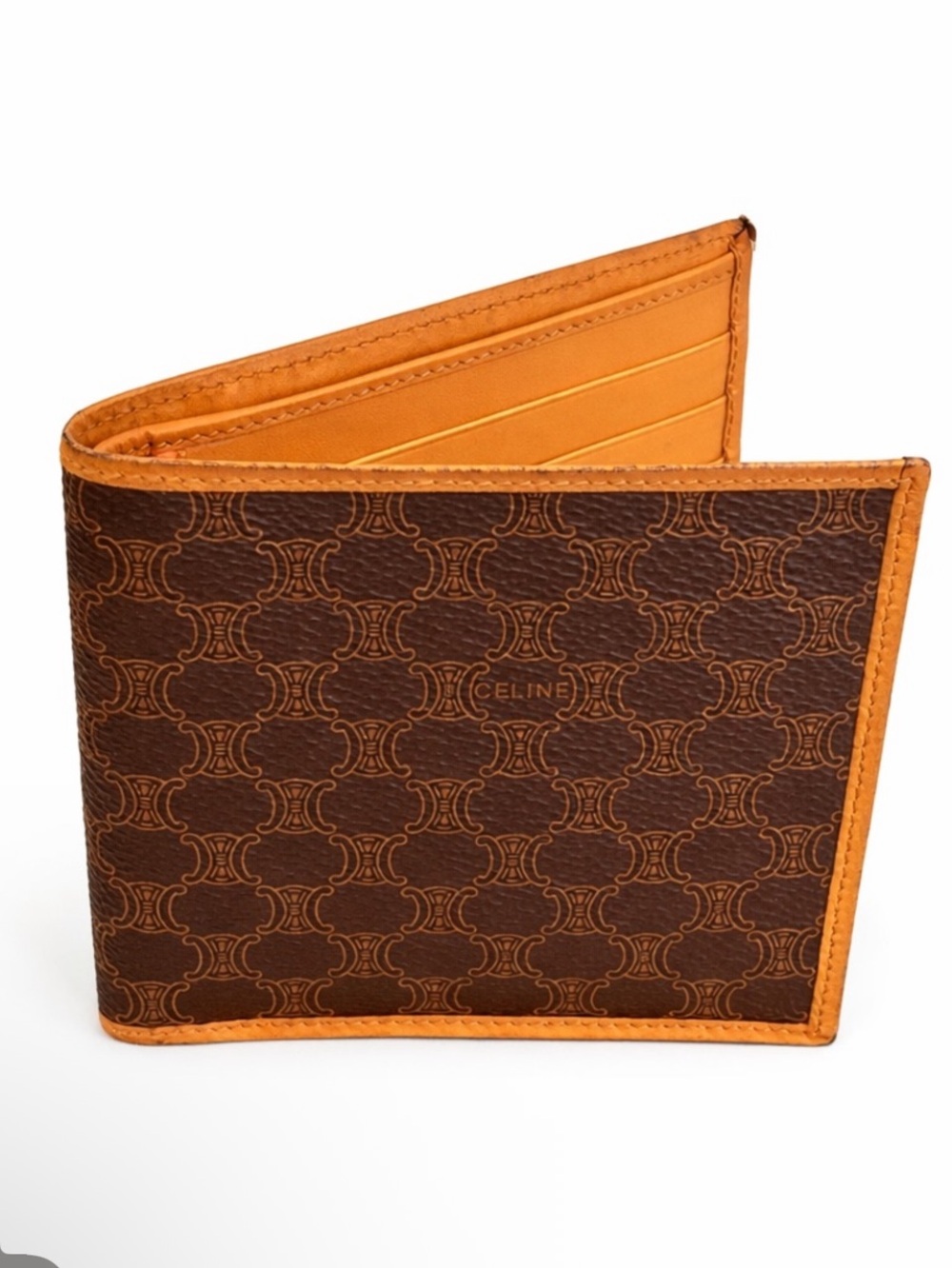 Celine Brown & Orange Triomphe Canvas Bifold Wallet